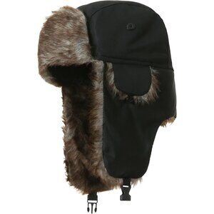 Unisex Black 100% Polyester Snow Skiing Trooper Winter Ear Flaps Trapper Hat